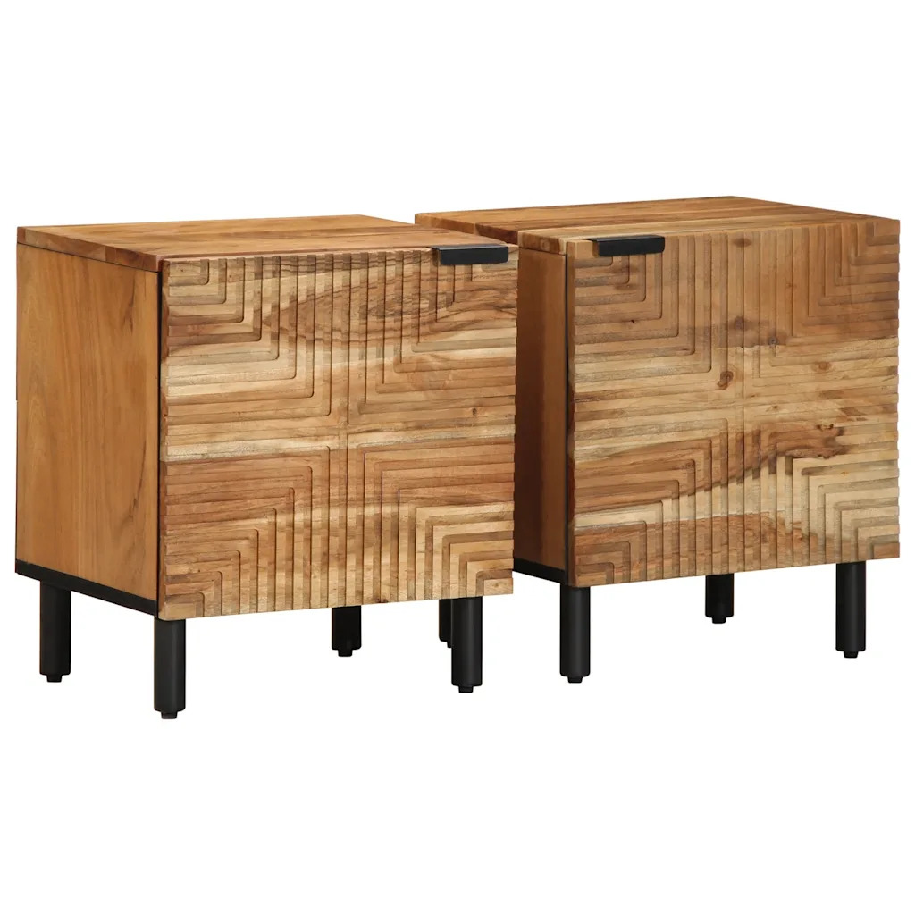 TEMU Mesas de Noche 2piezas. 40X33X46 Cm Madera de Acacia Sólida