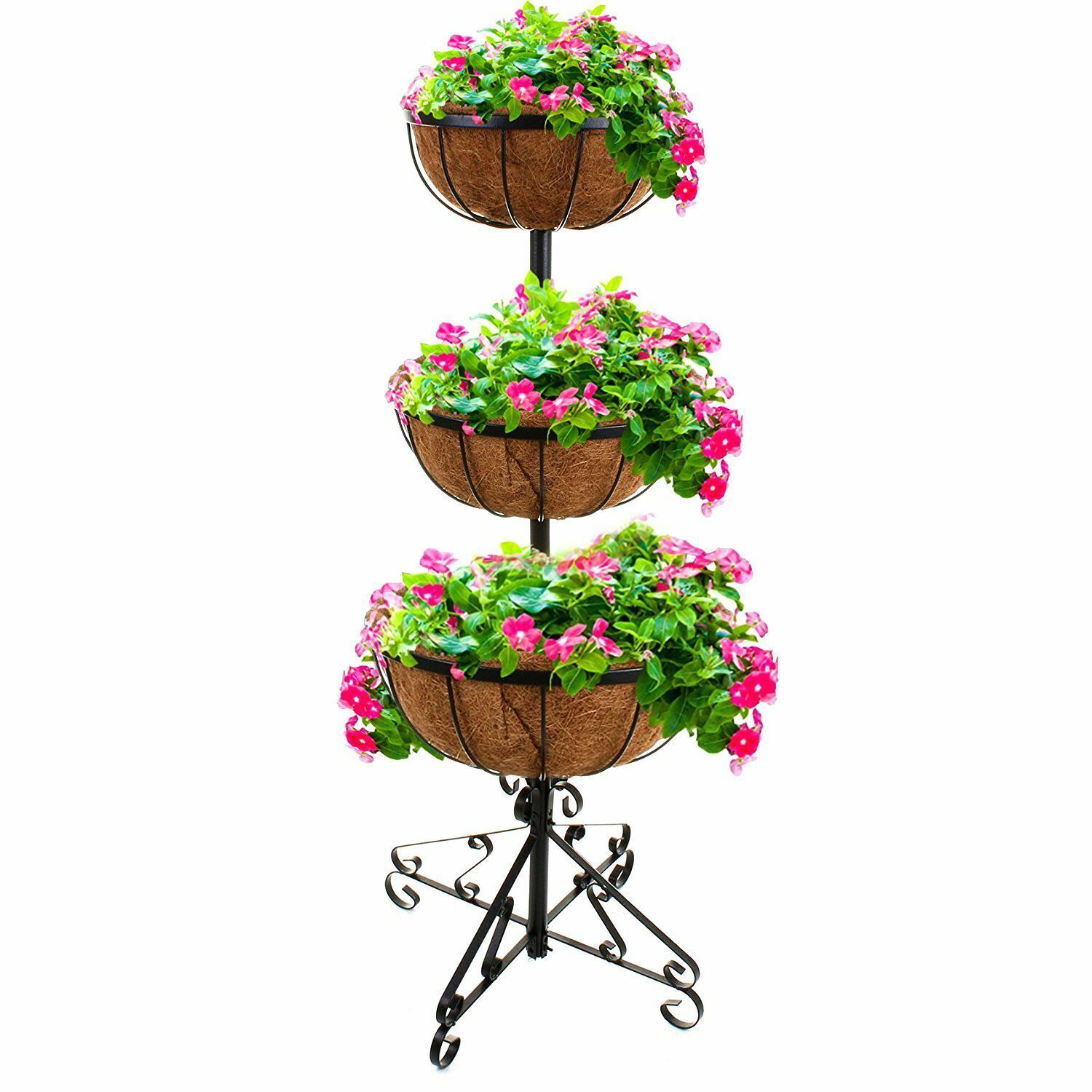TEMU Garden 3 Tier Coco Liner Black Metal Patio Planter Plant Pot Tub