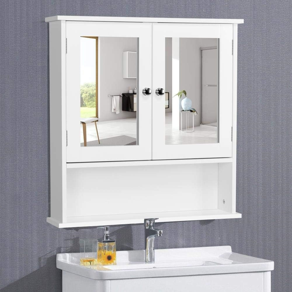E-shop Costoffs Spiegelschrank Badschrank mit Spiegeltür, Hängeschrank Badezimmerspiegel Wandschrank mit 3 Ablagen 56 cm x 13 cm x 58 cm