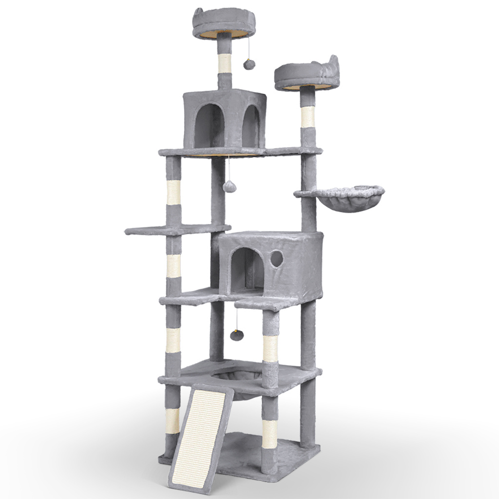 VOUNOT Reusachtige Kattenkrabboom met Meerdere Niveaus, 3 Platforms en 2 Knusse Hoekjes – Ideaal voor Actieve en Nieuwsgierige Katten – Hoogte 215 cm