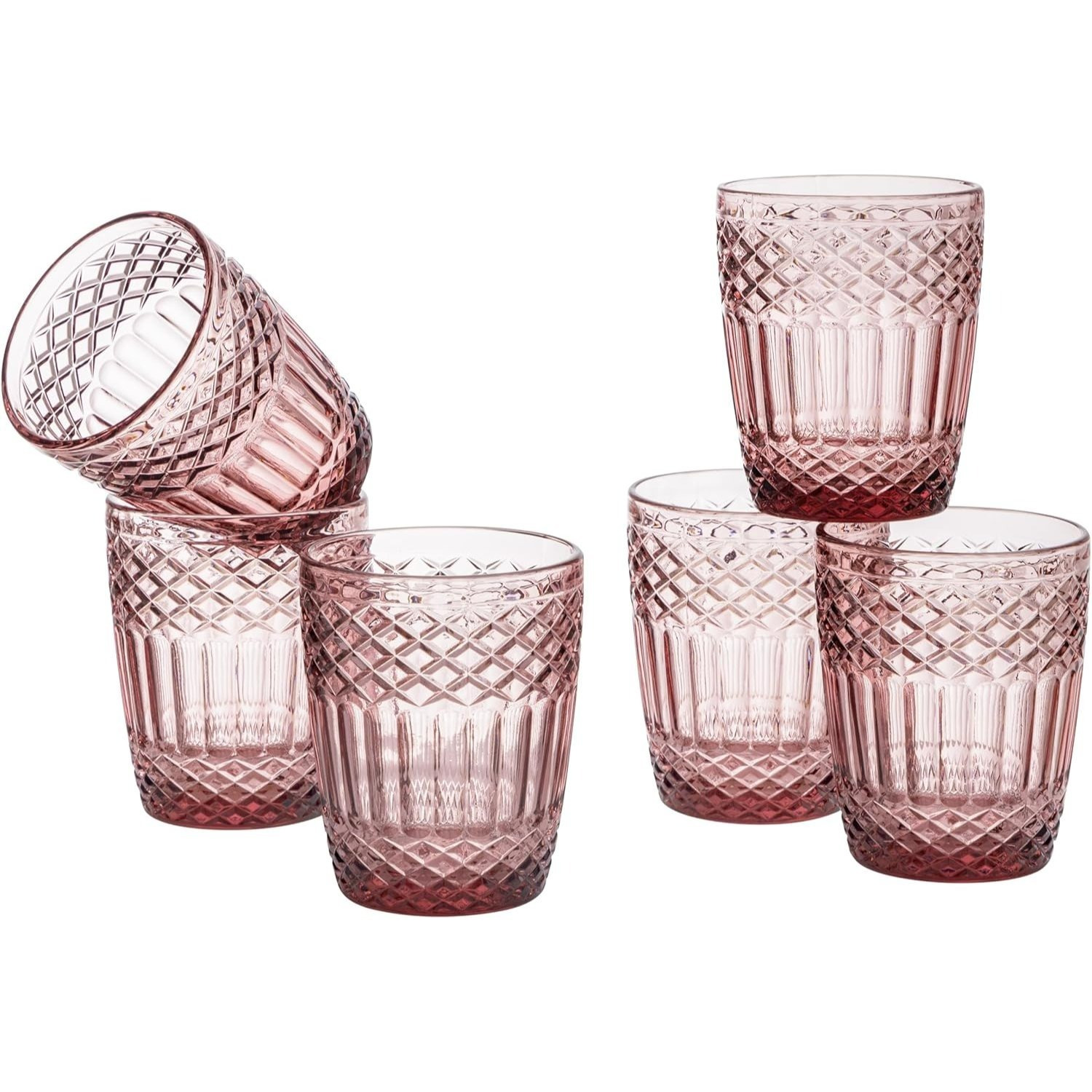 TEMU Baroni Home Set Of 6 Decorated Glass Cups With Raised , 25 Cl, Dishwasher Safe