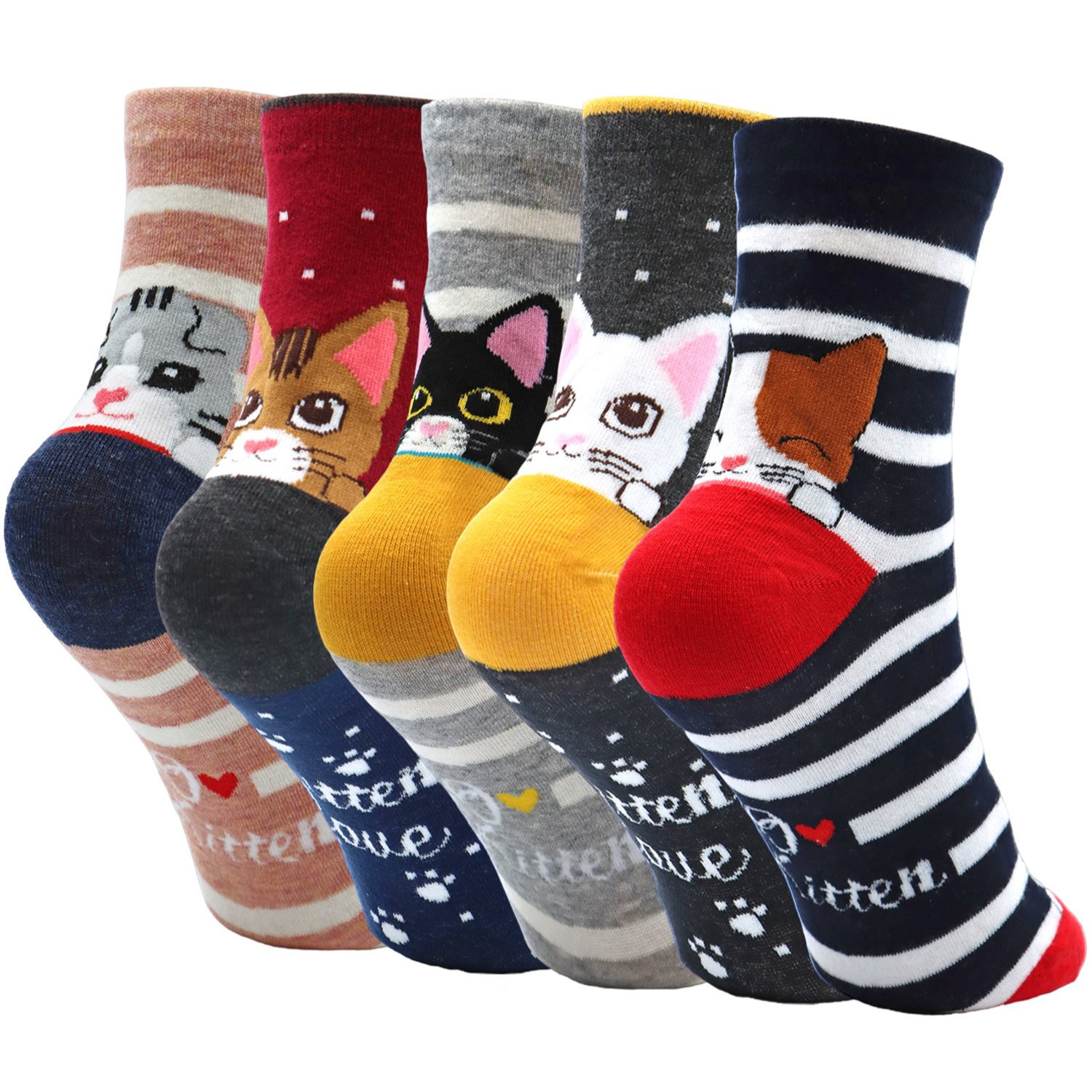 Image of Women's Socks 35-38 & 39-42 With Animal , Colorful Gift For Women, All- Animal Cat Motif