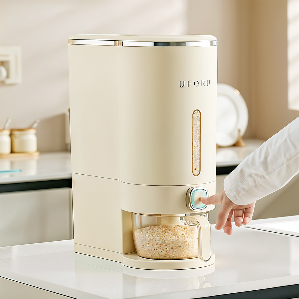 TEMU Large Capacity Press-type Kitchen Rice Grain Storage Container - Countertop Organizer With Space-saving Narrow , Cream White, 5/10kg Capacity,