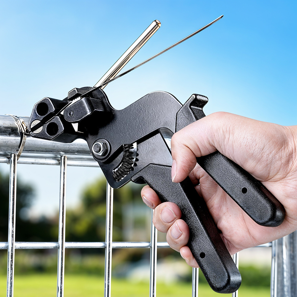 1pc stainless steel tie cutters multi tool metal zip tie tightener tensioning cutting crimper strapping tool ratchet type banding pliers for heavy duty packing for stainless steel cable ties up to 12mm in width and 0 4mm in thickness