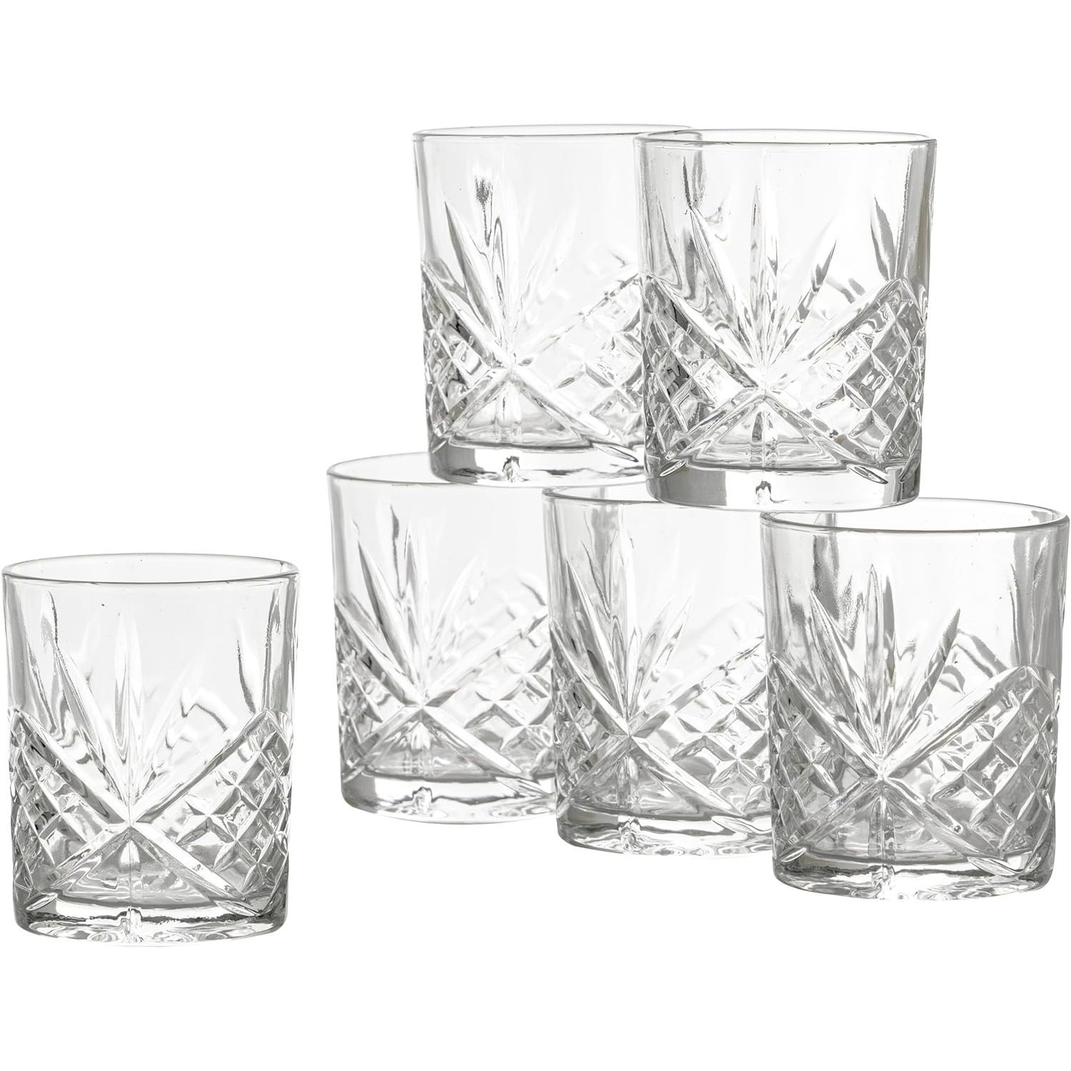 Baroni Home Set 6pcs Glass Water And Cocktail Glasses, Decorated With Elegant Engravings, Dishwasher Safe