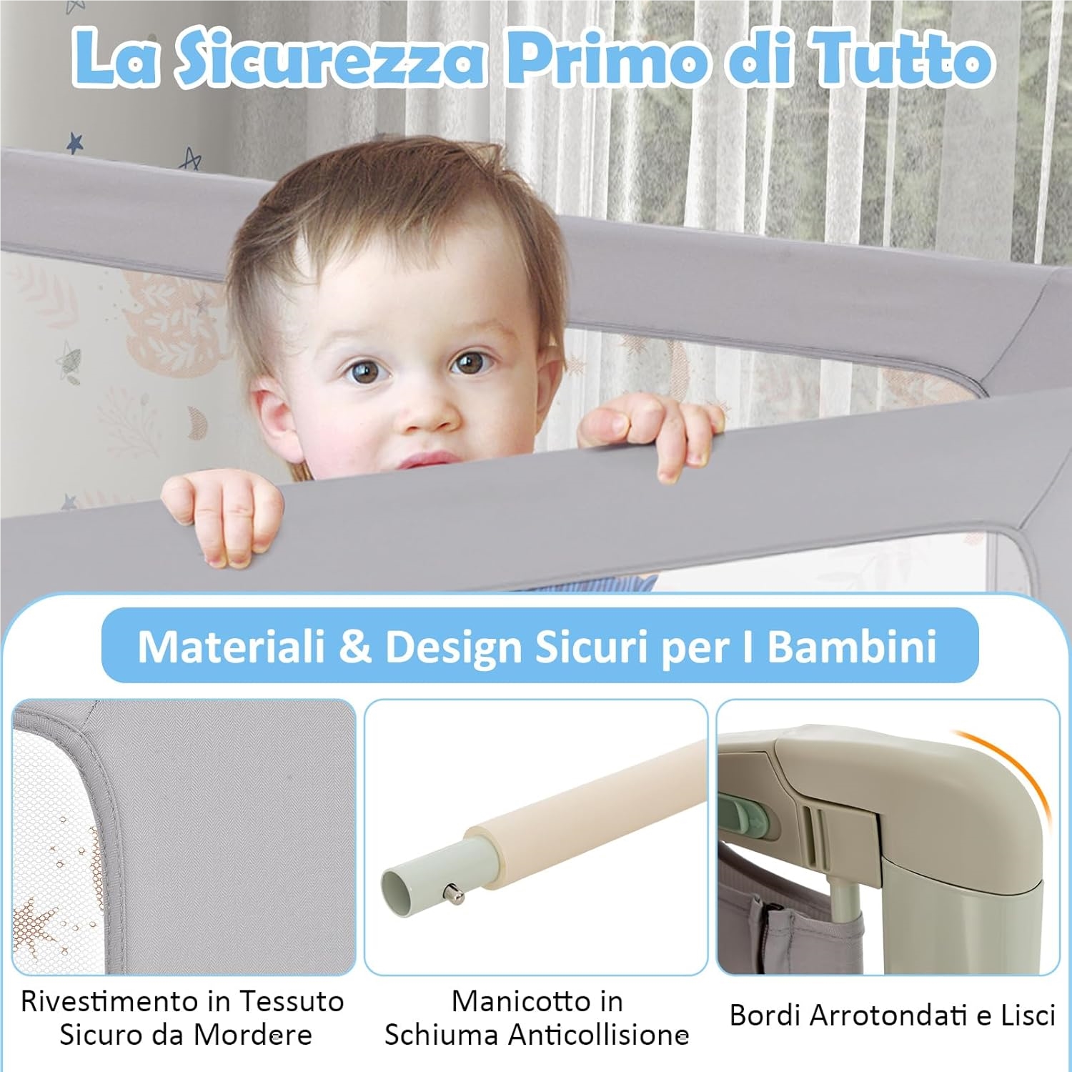 Sponda di sicurezza per letto, 200 cm, barriera protettiva per bambini