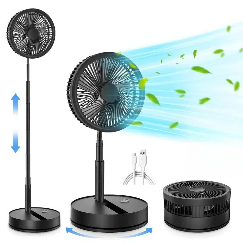 portable 9 rechargeable oscillating fan 8000mah battery usb c quiet folding table desk fan with remote standing pedestal fan for bedroom office camping travel compact lightweight