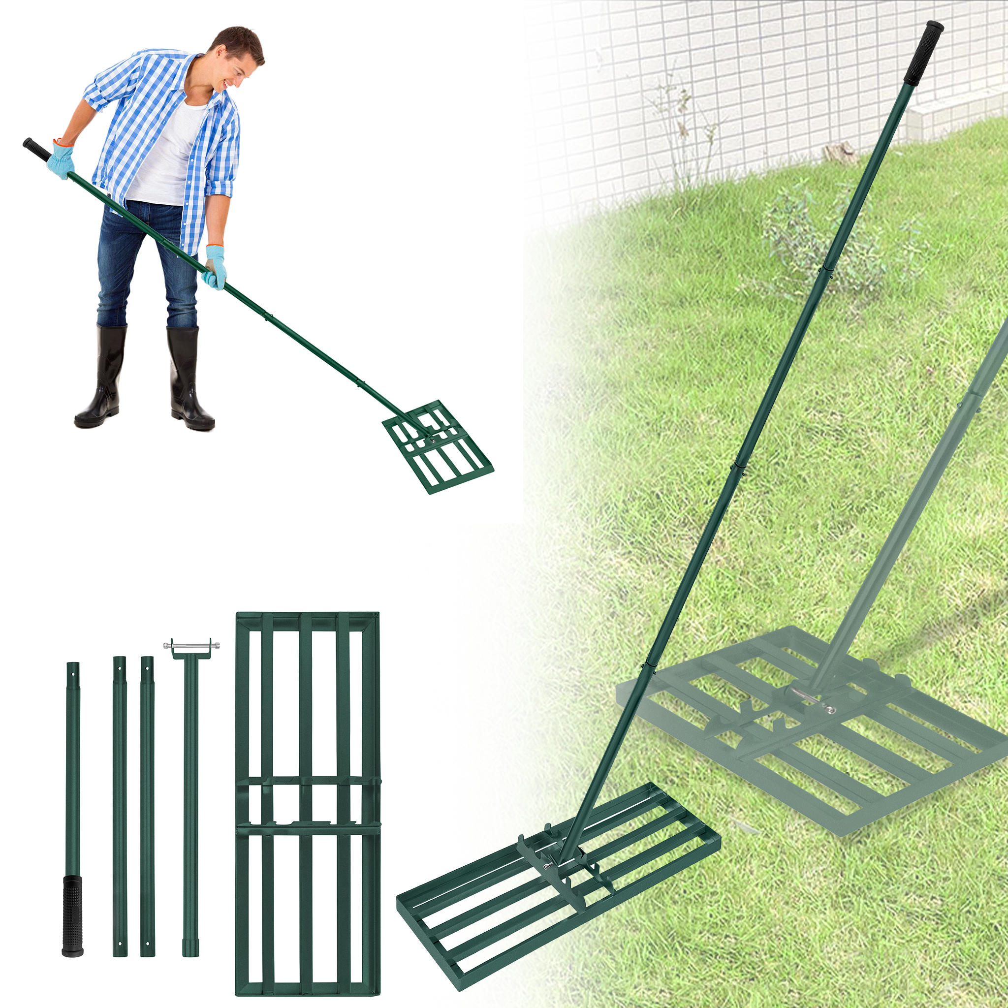 TEMU Lawn Rake Lawn Leveling Rake Golf Lawn Rake Tool With Handle For Sanding Lawn 50x25cm/70x25cm