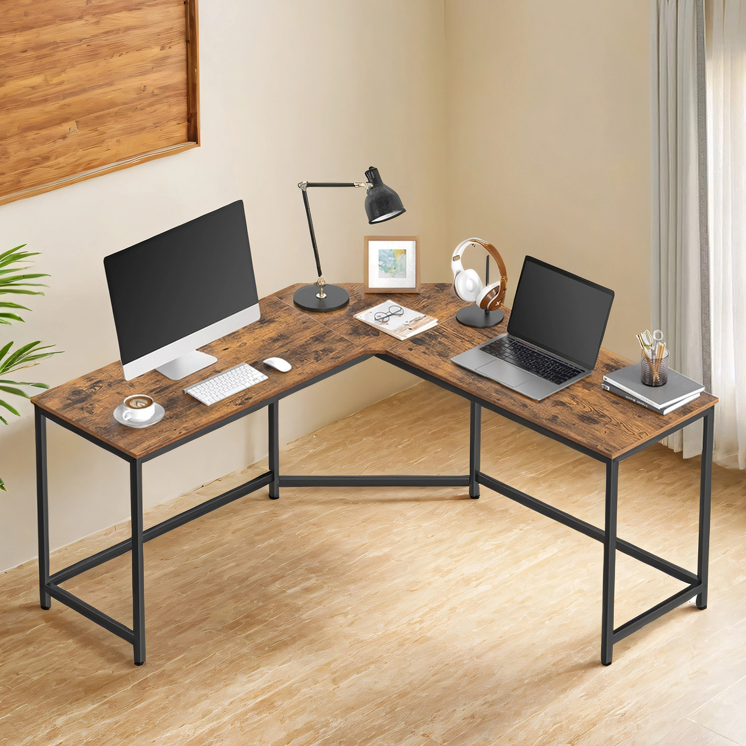 TEMU Gaming Table, 149 X 149 X 76 Cm, For Study, Home Office, Space Saving, Easy Assembly, Modern , Chipboard And , Adjustable Feet, Cable Management