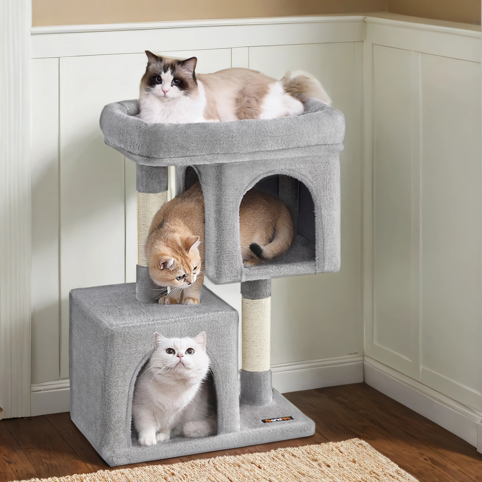 Cat Climbing Frame 74 Cm High, Cat Tree Scratching Post, Large Platform, 2 Cat Caves, Sisal Posts, Cat House, Stable And Durable, Easy Assembly