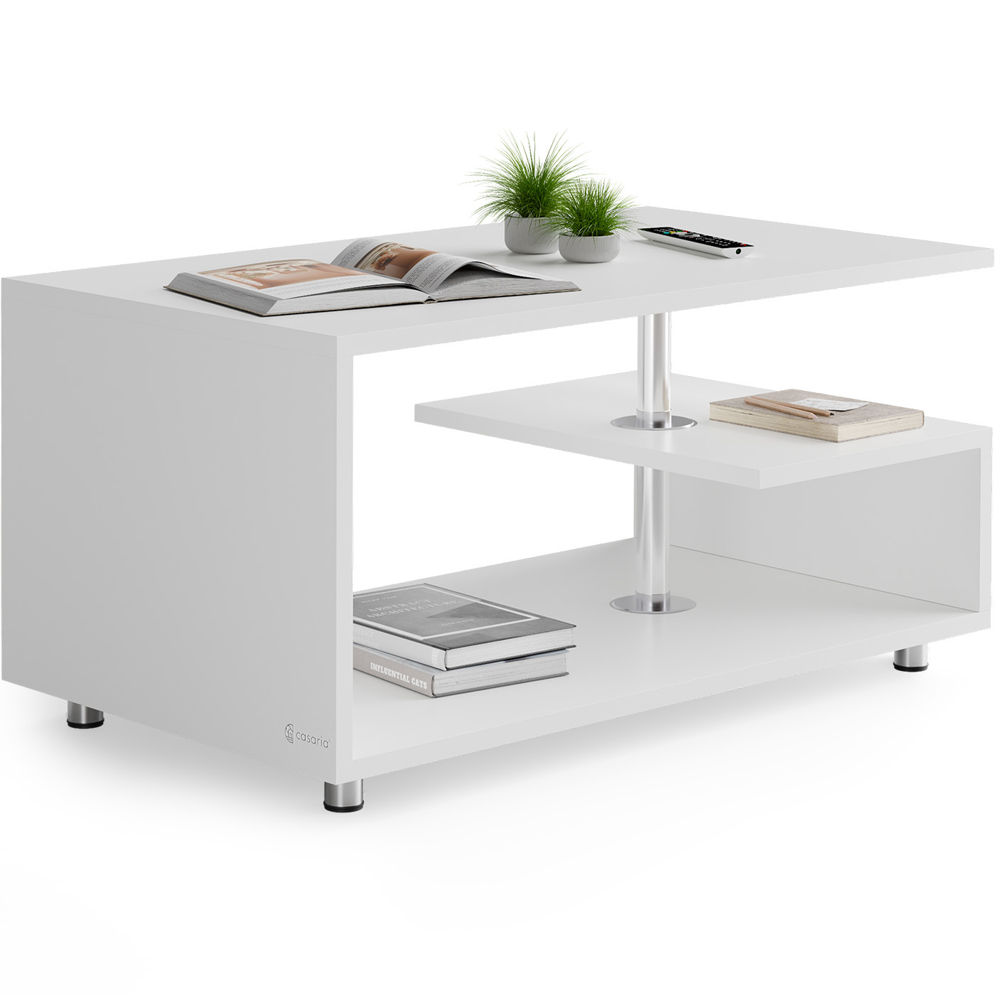 Casariau00ae Coffee Table Living Room Wood With Storage 95x55cm Height Adjustable Stainless Steel Feet Shelf Modern Rectangular Side Table Sofa Table