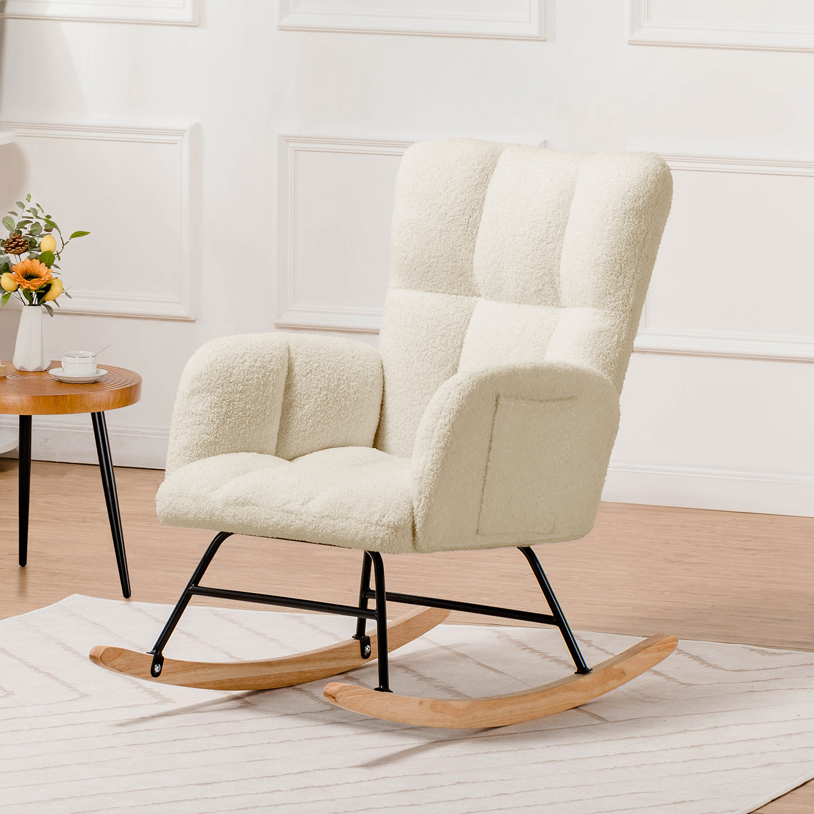 TEMU Rocking Chair, Relax Armchair With Armrests, Ear Chair Made Of Teddy Plush Rocking Chair, Loadable Up To 150 Kg, Stylish Design