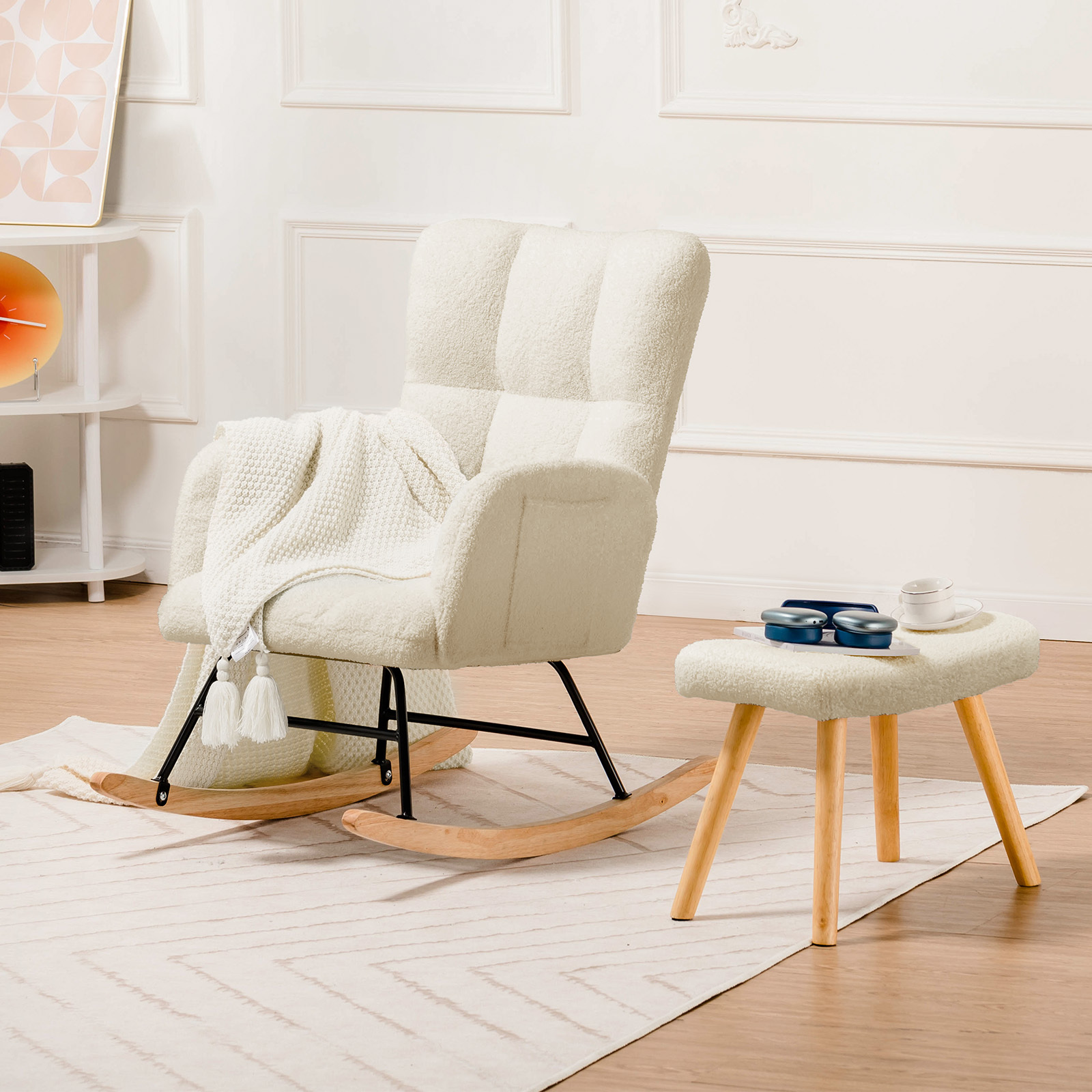 Image of Rocking Chair, Relax Armchair With Armrests, Ear Chair Made Of Teddy Plush Rocking Chair, Loadable Up To 150 Kg, Stylish Design