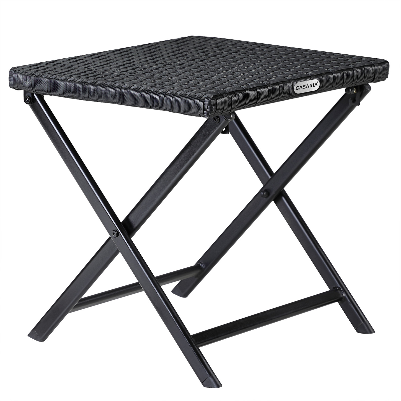 Image of Casariau00ae Poly Rattan Folding Stool 110kg Load Capacity 44x40x44cm Foldable Lightweight Portable Outdoor Weatherproof Balcony Camping Stool Table