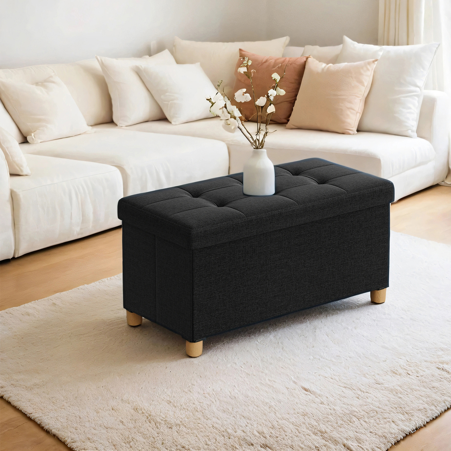 Storage Ottoman With Folding Seat And Legs, Storage Box, 38.1 X 76.1 X 40.1 Cm Footrest, Supports Up To 300 Kg