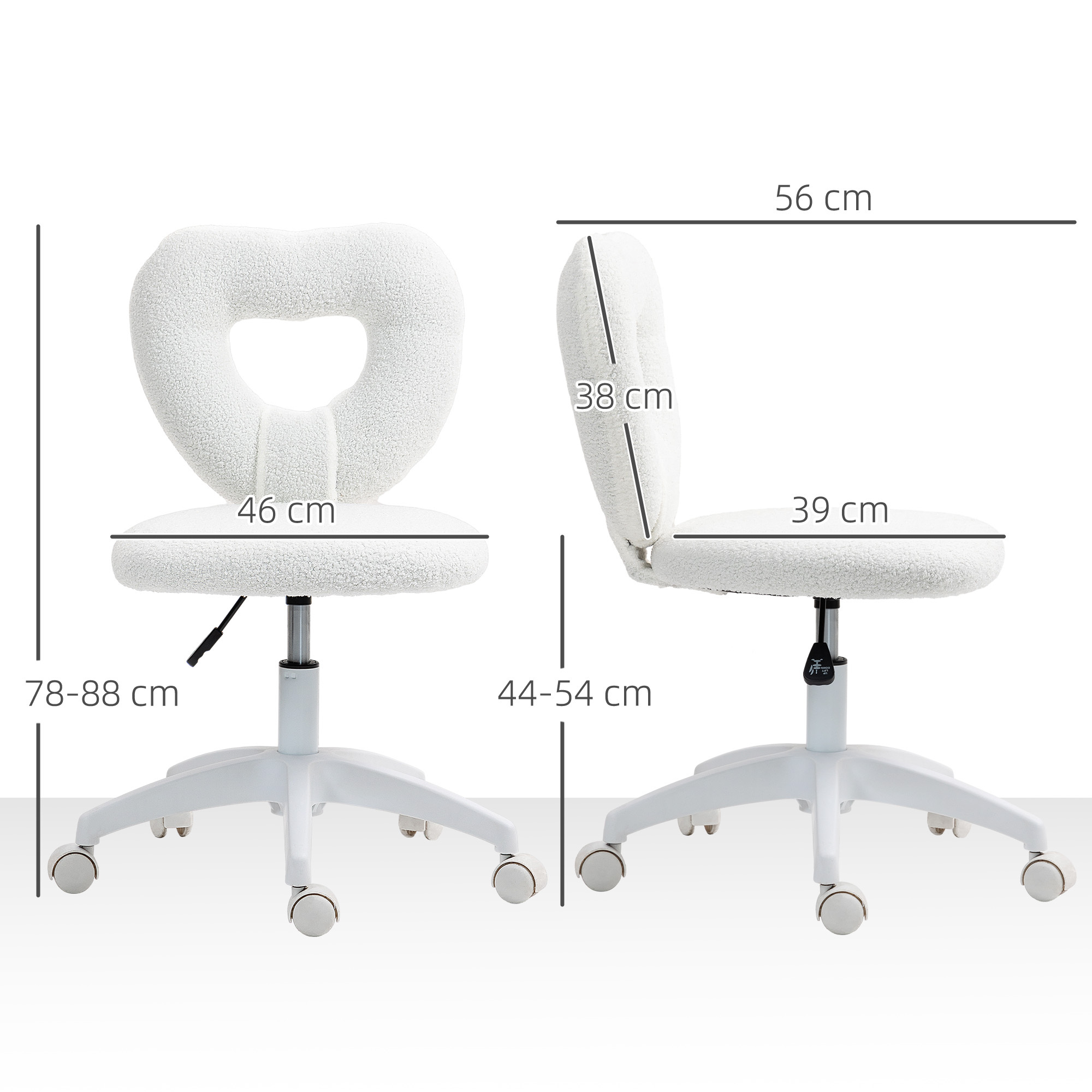 Fabrication Haus Sedia Da Ufficio In Velluto Bianco – Imbottita, Girevole, Regolabile In Altezza Con Ruote – Comfortevole Per Soggiorno E Camera Da Letto – Peso Max 113 Kg - 3