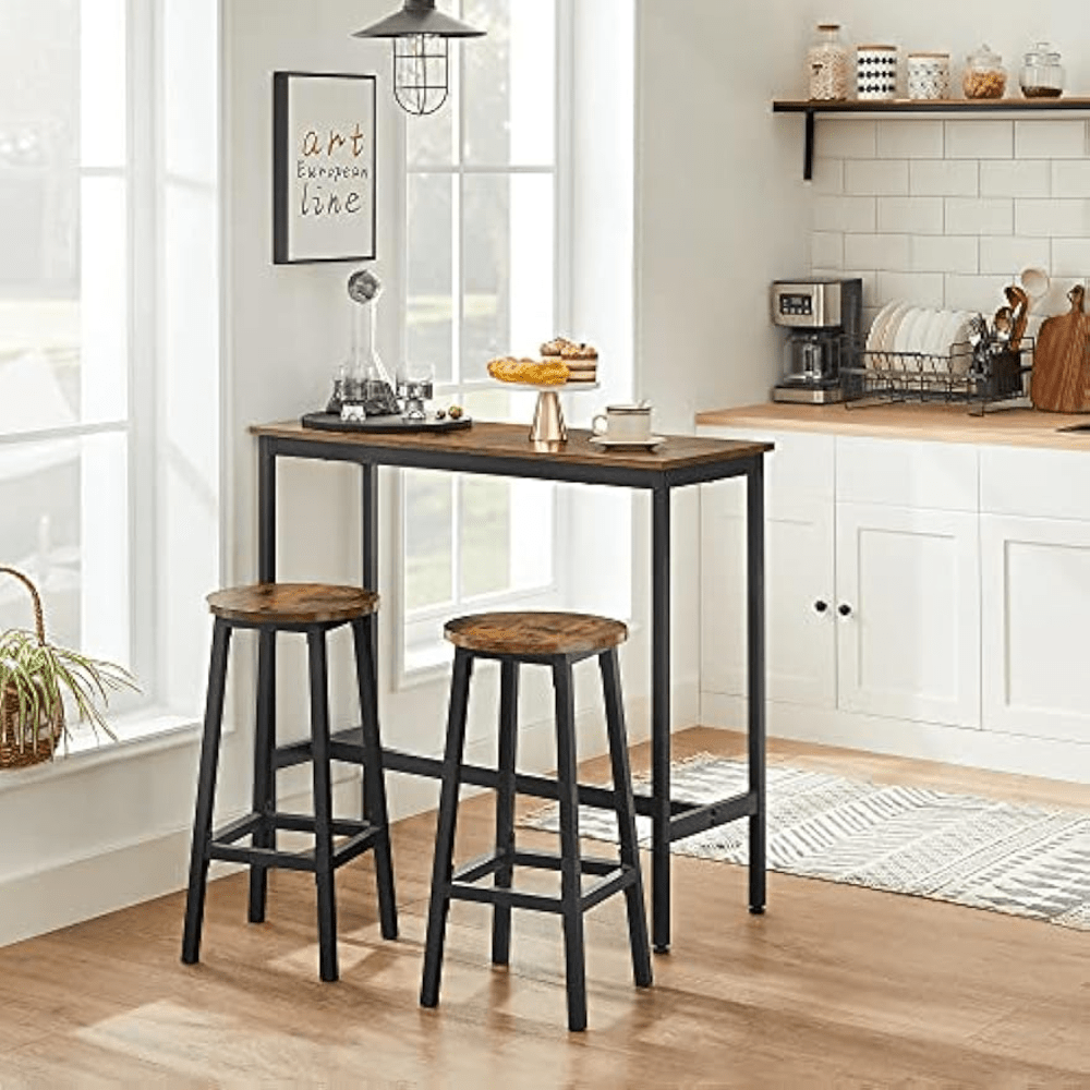 TEMU Bar tafel en stoelen set, keukenbar tafel met barstoelen set van 2, eetkamertafel set, industriële stalen frame