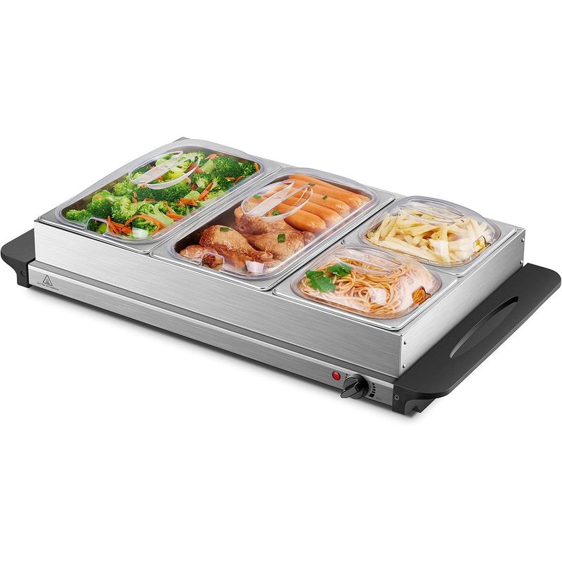 E-shop Buffetwärmer | Warmhalteplatte | Speisewärmer | 300 Watt | 4 Speisebehälter | Buffet Wärmer | Speisenwärmer | Chafing Dishes Speise Wärmer |