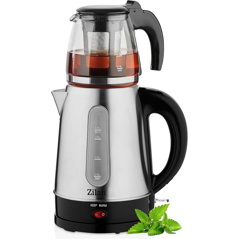 TEMU Zilan Tea Kettle 2200 Watt Protection 100% Bpa-free Safety Glass Limescale Filter Tea Maker Water Kettle Stainless Tea Machine