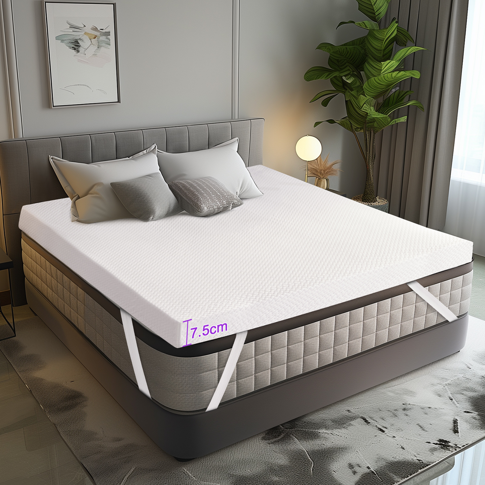 E-shop H3 Matratzentopper 180/160/140/120/90 x 200 cm, Gel Topper Matratze 160 x 200 cm, 7.5 cm Höhe Matratzenauflage, mit Gel-Memory-Foam und