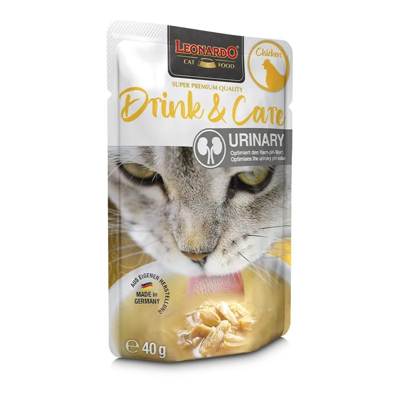 Pack de 20x40g - Sachets de Soupe de Poulet Leonardo Drink & Care pour Chats - Nourriture Complémentaire pour Chats Adultes - Favorise l'Apport de Liquides et la Santé des Voies Urinaires