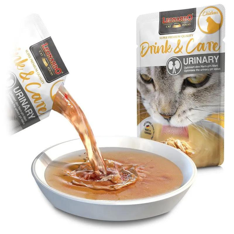 Pack de 20x40g - Sachets de Soupe de Poulet Leonardo Drink & Care pour Chats - Nourriture Complémentaire pour Chats Adultes - Favorise l'Apport de Liquides et la Santé des Voies Urinaires