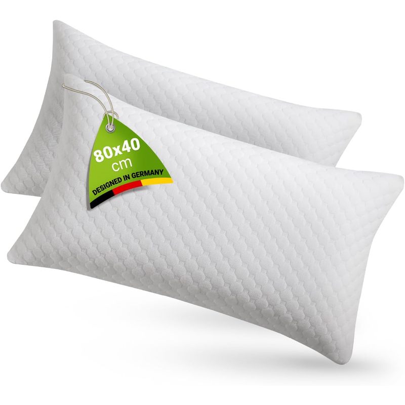 E-shop Kissen 40x80 cm für Bett 2er Set Kopfkissen mit Memory Foam Füllung Kissenfüllung atmungsaktiv Bezug waschbar Bettkissen Weiß