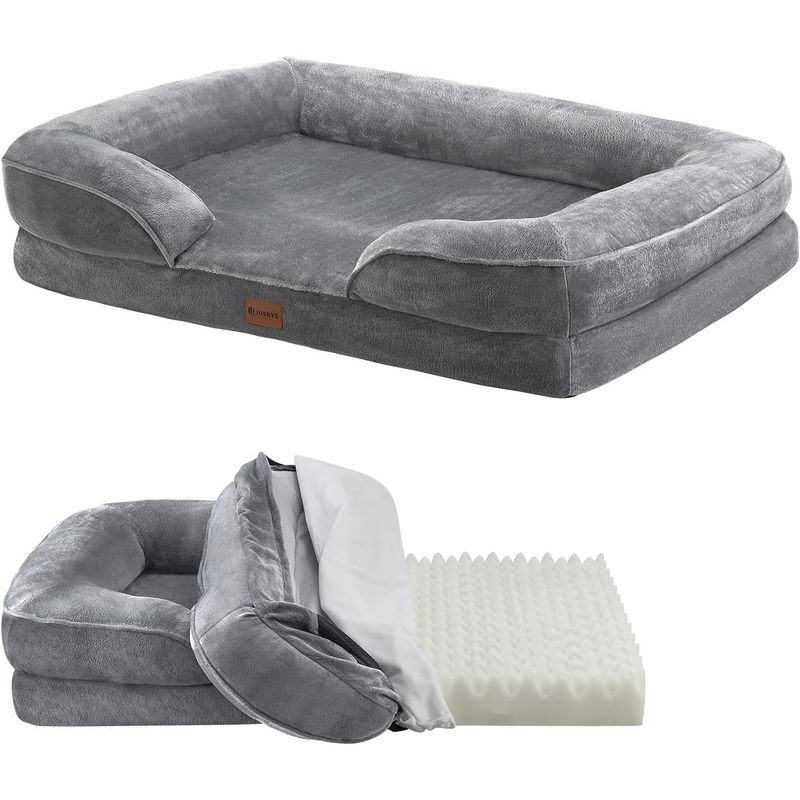 Sheena L Orthopedic Dog Bed, Washable & Non-slip, 98x70x17 Cm, Plush Dog Sofa, Gray Pet Bed, Couch