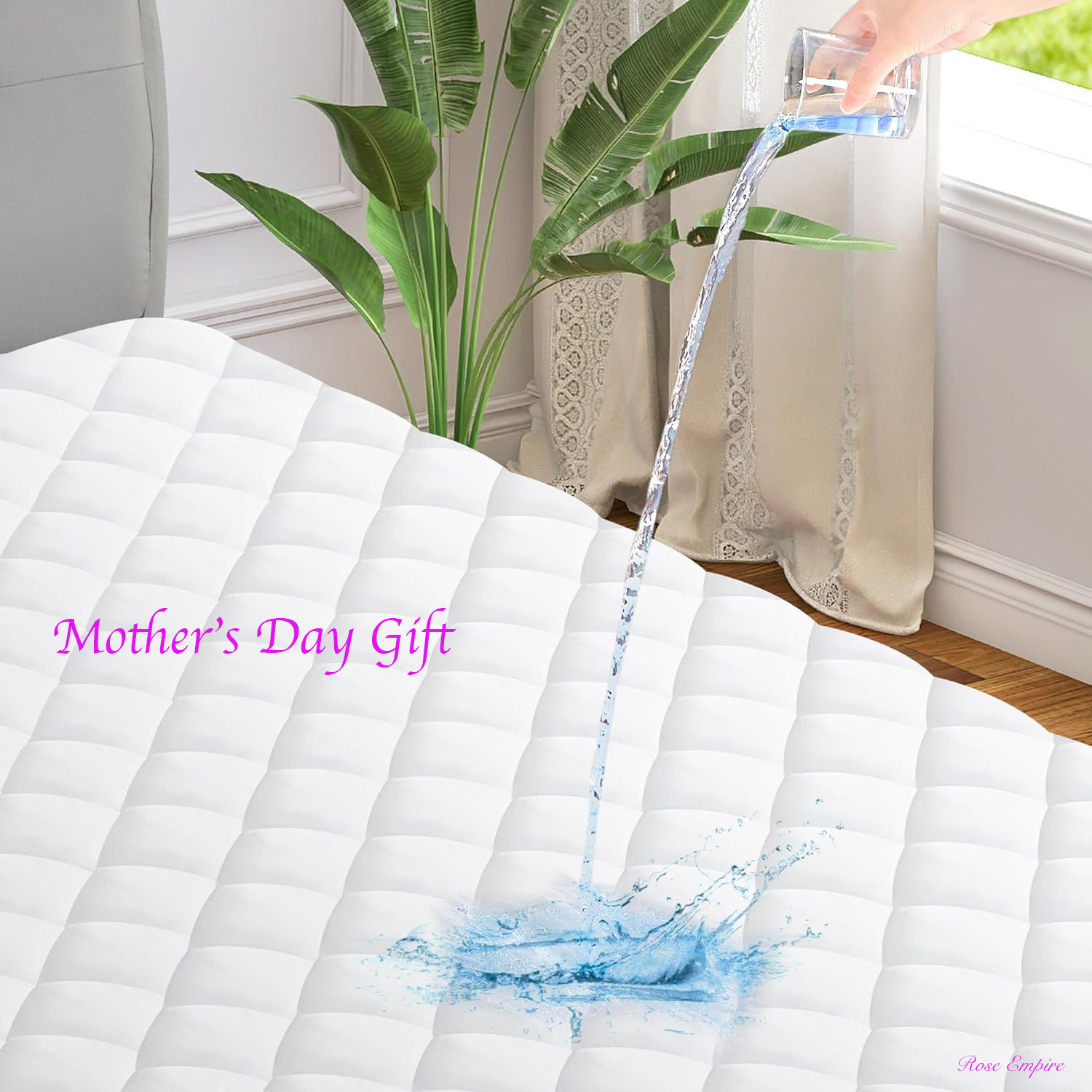 Mother's Day gift Premier Non-Noise Quilted Waterproof Mattress protector super-soft, Ultimate Comfort and Protection, stretch skirt fit all depth mattress, fitted sheets, easy care,white, TPU Coated, Breathable, Noiseless, All Seasonal Use
