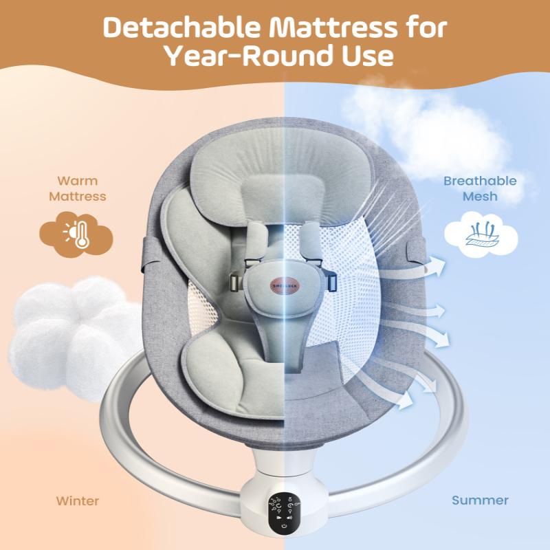 Bouncer Chair App & Remote Control Electric Swing with Wireless 5 Swing Speeds and 3 Timer, 10 Preset Lullabies Soft Padded Bouncer