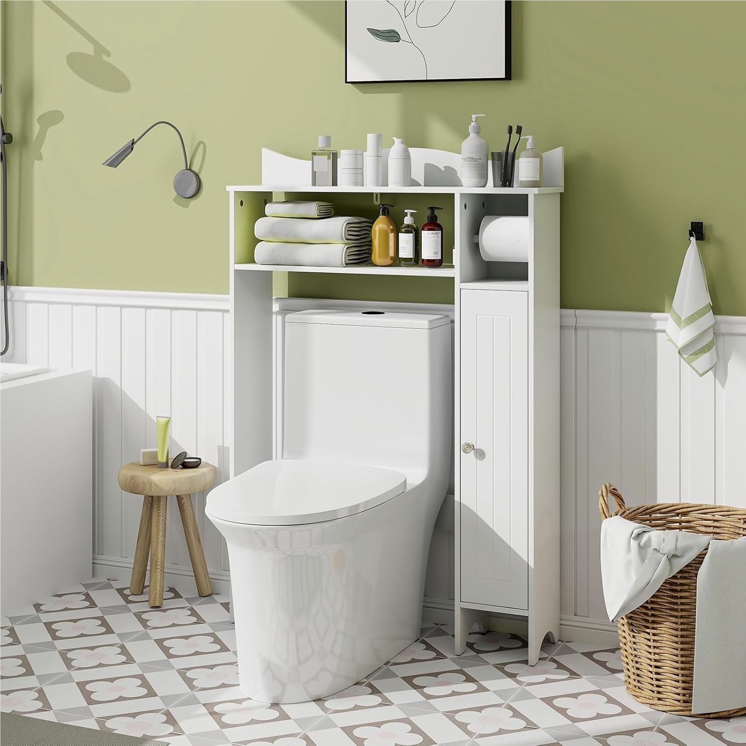 Image of Bathroom Cabinet, Toilet Shelf, Bathroom Shelf Wood, Freestanding Bathroom Cabinet White 75.5 X 20 X 110 Cm