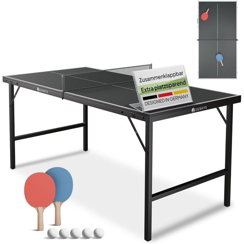 E-shop Mini Tischtennisplatte Flexi mit Zubehör Tisch klein & Indoor Spiel für Zuhause & unterwegs Tischtennis Set Tischtennistisch Schwarz