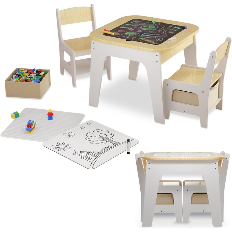 E-shop Kindersitzgruppe Milou Set mit 2 Stühlen & 1 Tisch Kindertisch Holz Spieltisch mit Stauraum Sitzgruppe für Kinder, Maltisch