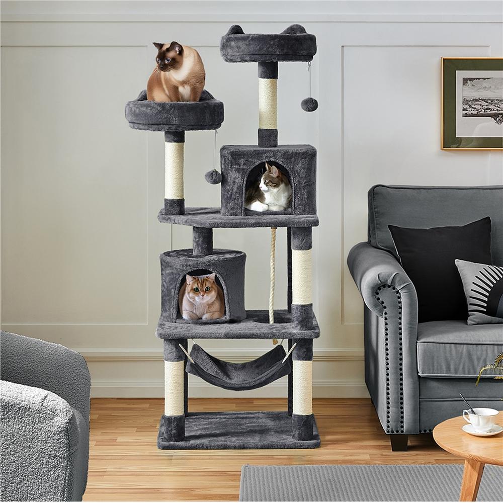 Costoffs Cat Tree Scratching Post, 158 Cm, With Sisal Scratching Posts, Cat Houses, And 2 Platforms, Climbing Tree For Multi-cat Families