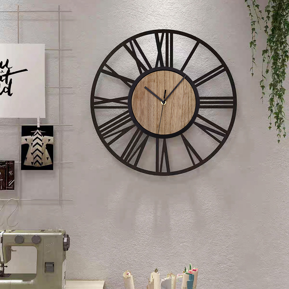 TEMU 1pc European Farmhouse Clock, 40cm Metal Iron With Retro Roman , Outdoor Garden Clock, Hanging Decorative Clock Silent Non-ticking For Living