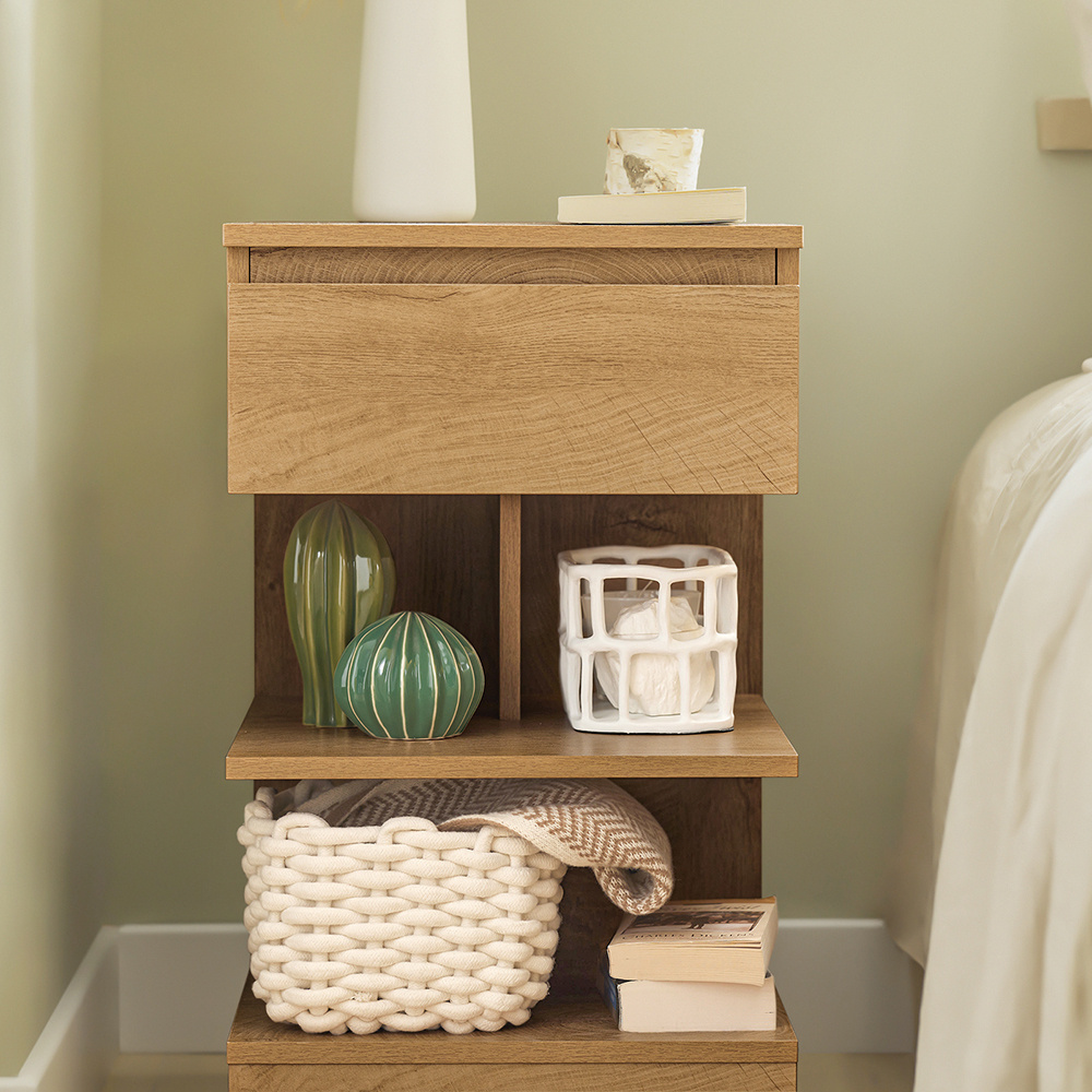 TEMU 1pc Table de Chevet - Table de Nuit avec 1 tiroir et 2 étagères, Table d'appoint pour Chambre à Coucher - Meuble de Rangement Moderne L39 x