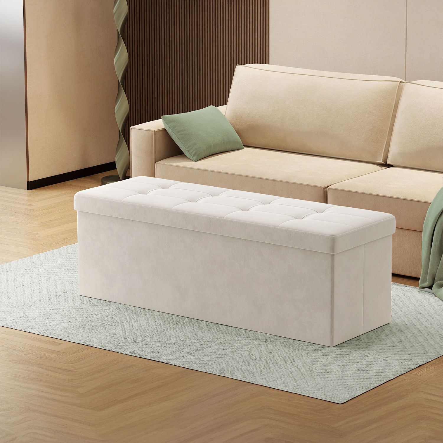 Image of Storage Stool, Bench, 38 X 110 X 38 Cm, Foldable, Footstool, Loadable Up To 300 Kg, For Living Room Bedroom Hallway