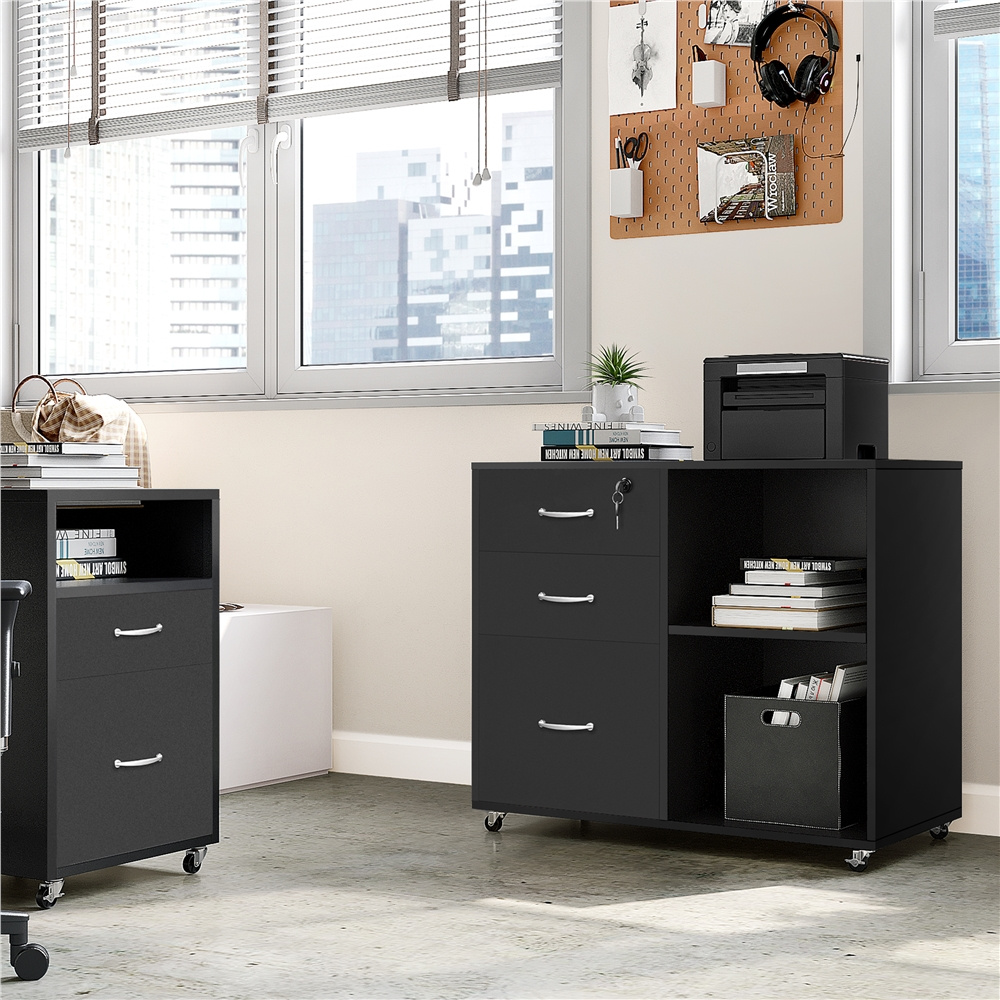 Costoffs Office Filing Cabinet With 5 Casters, 2 Open Compartments And 3 Drawers For Books, Papers, And Documents