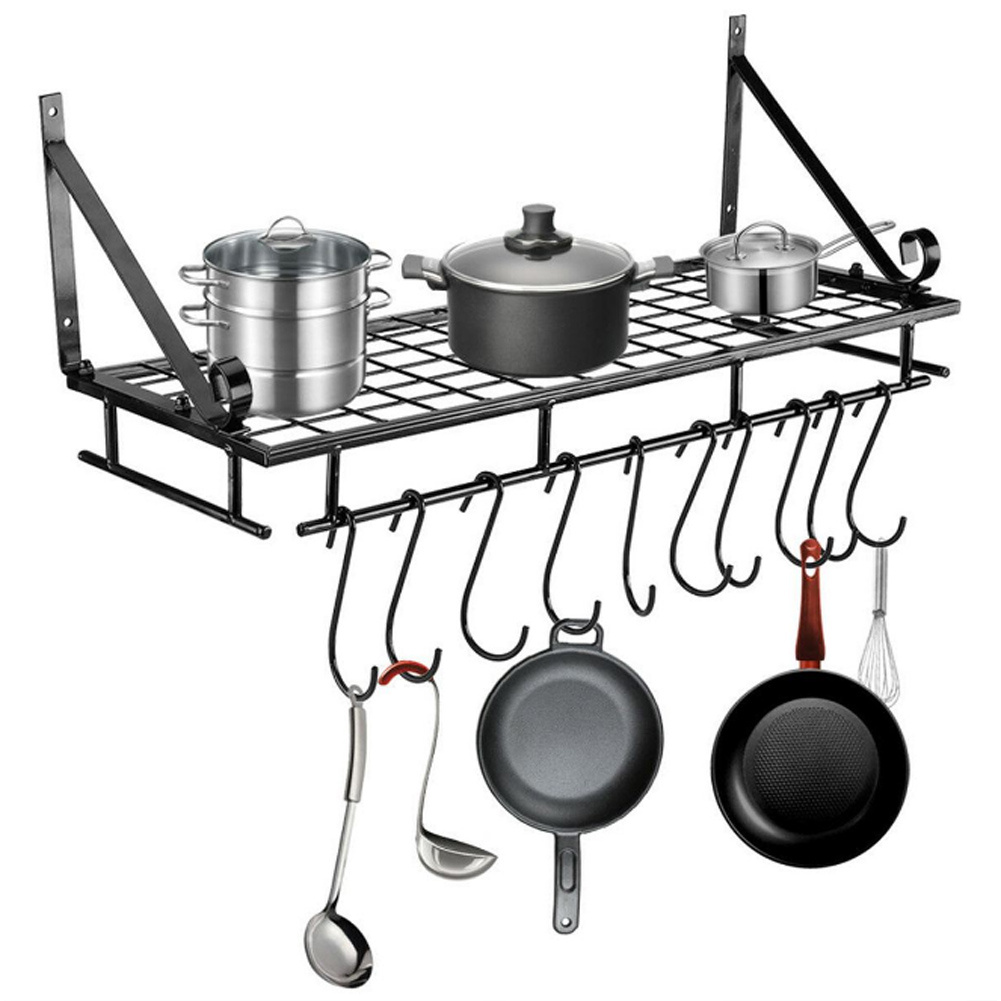 TEMU 10-hook Heavy Duty Metal Wall-mounted Kitchen Organizer, Multifunctional Hanging Rack For Pots, Pans, And Cooking Utensils Storage, Space Saving