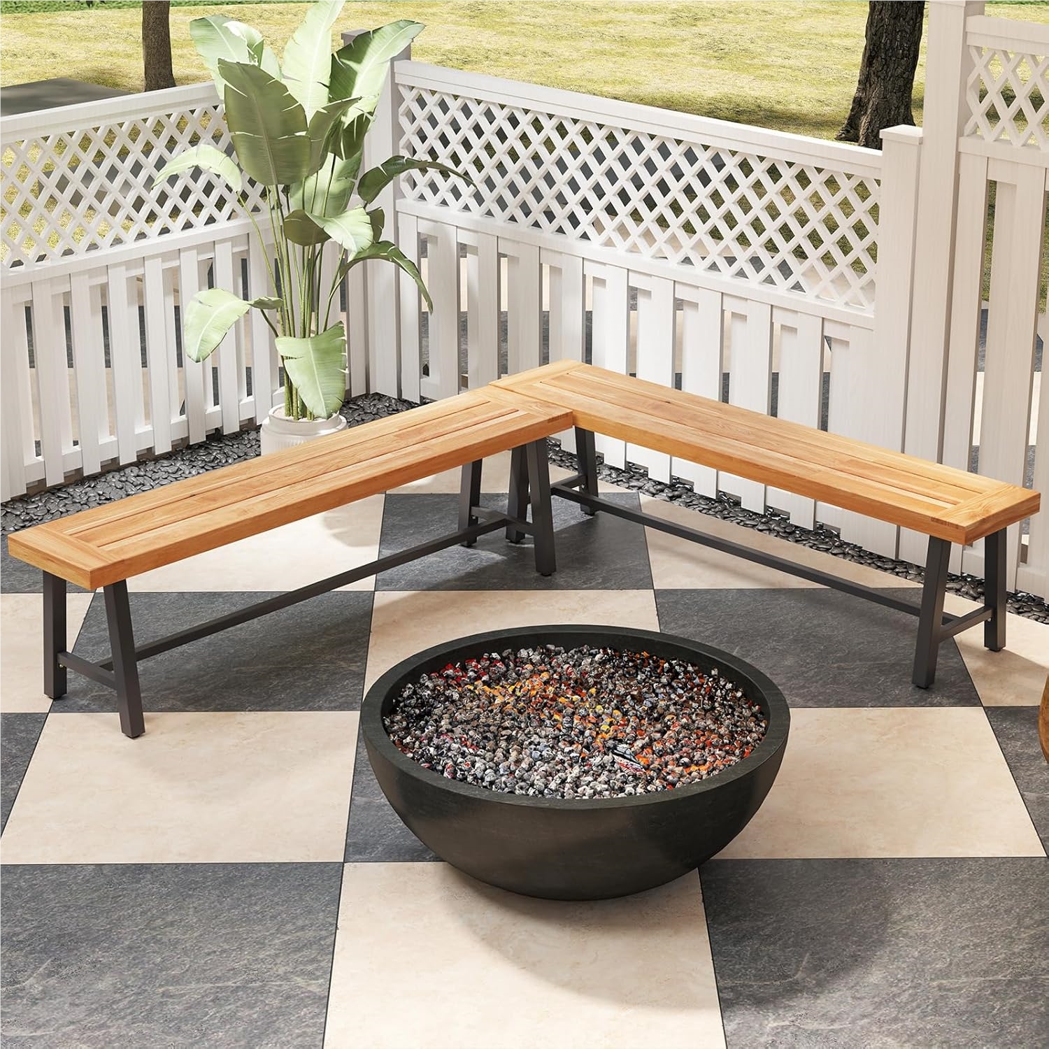 Image of Weatherproof Garden Bench, 3-seater Bench, Up To 360 Kg, Park Of Acacia Wood And Metal, Terrace Bench Without Backrest, For Outdoor Garden Backyard Balcony, 160 X 32 X (1 Pack)