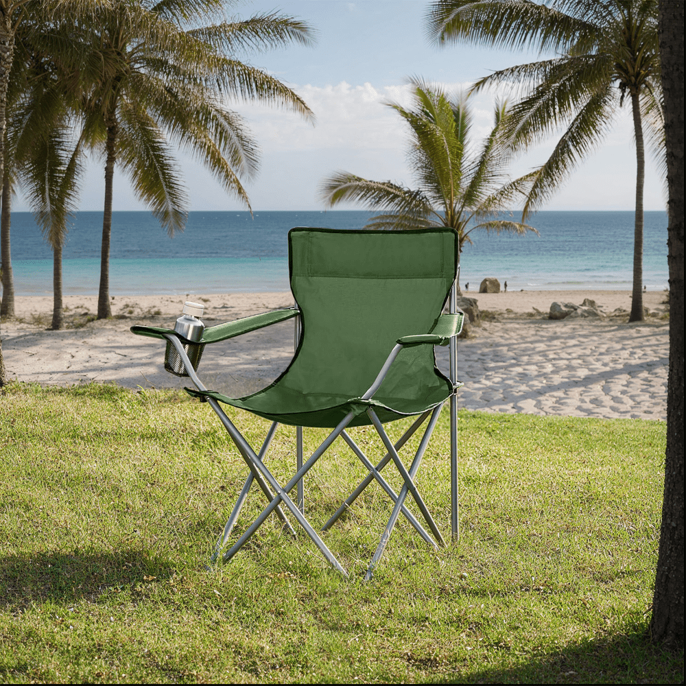 TEMU 2-set Camping Chair, Folding Chair For Outdoor, With Armrests, Drink Holder, Foldable, Load Capacity Up To 120 Kg, Camping, Garden, Beach