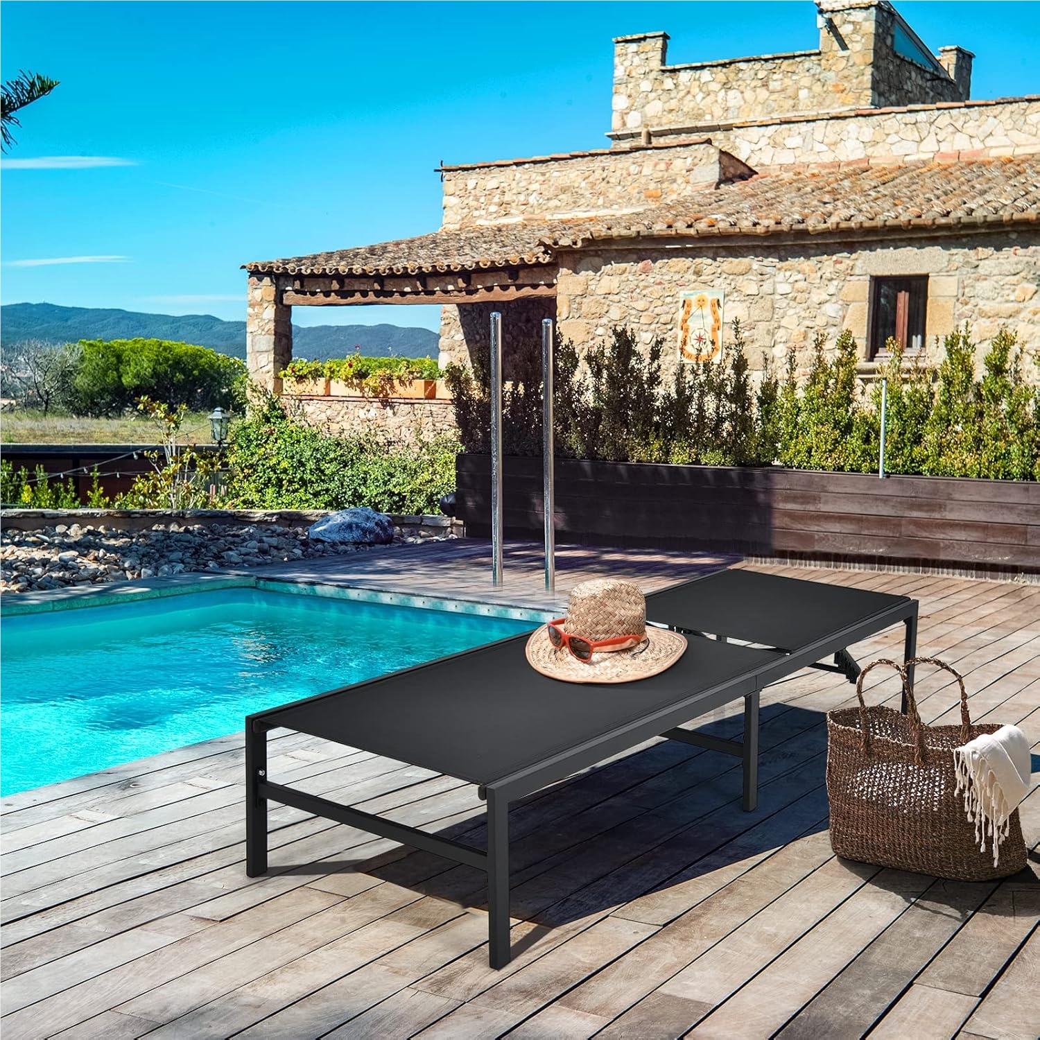 Image of Sun Lounger, Garden Lounger With 6-stage Adjustable Backrest, Breathable Fabric, Recliner For Garden, Terrace, Pool Area, 198 X 35 Cm