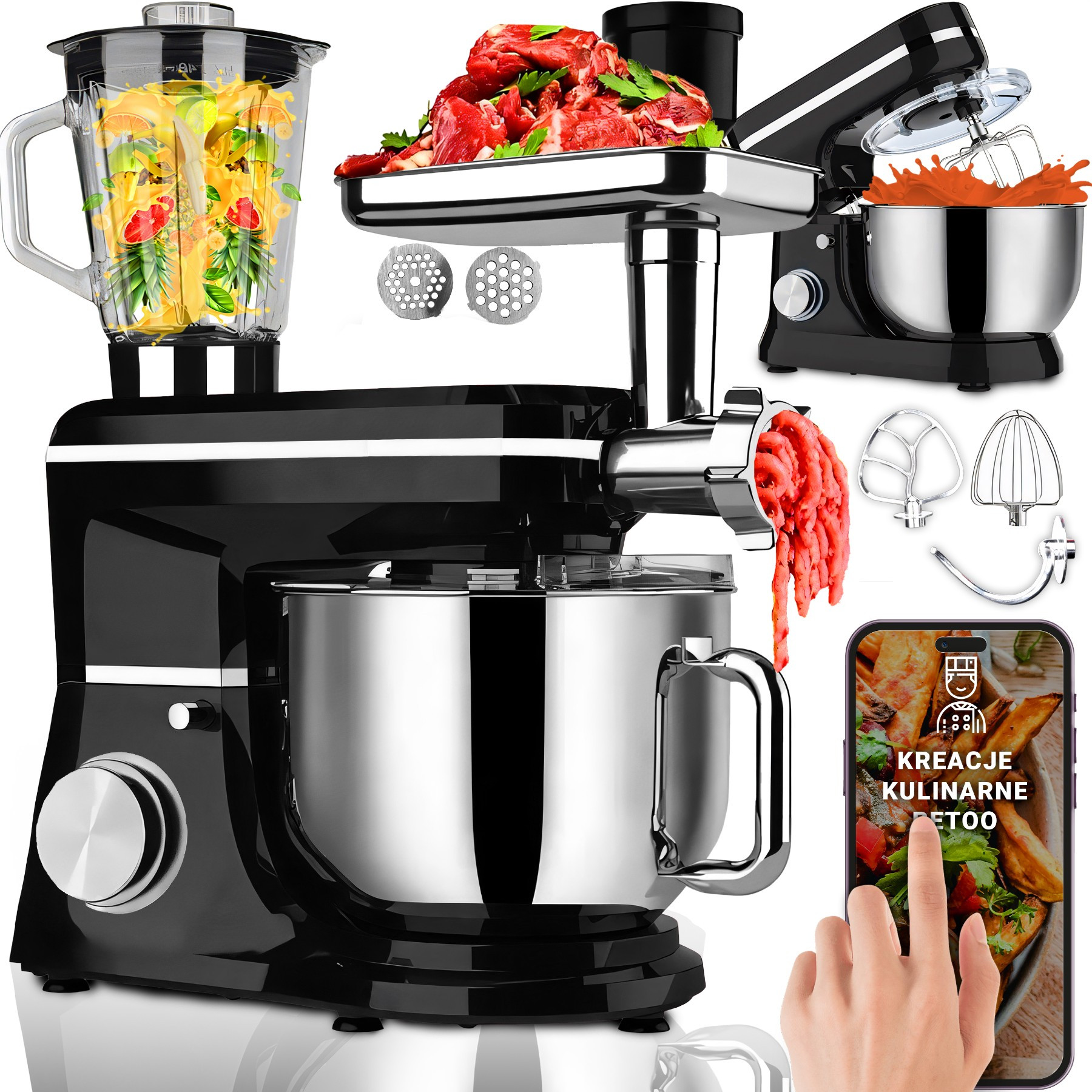 TEMU Robot de Cuisine Planétaire avec Blender Hachoir à Viande Mixeur 5En1 3200W, 6 Niveaux de , Multifonctionnel, Bol de 6 Litres avec Poignée,