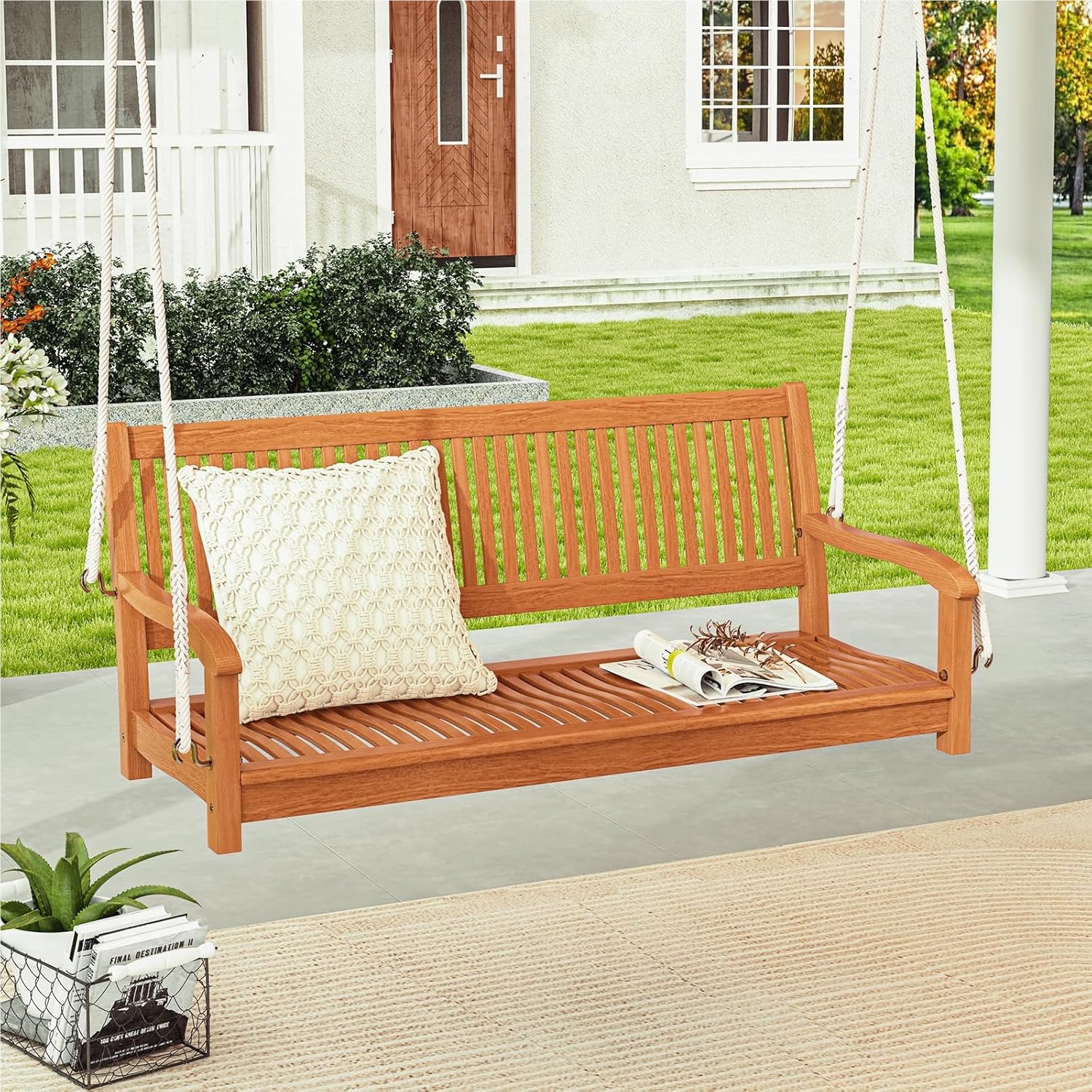 Image of Swing Bench 2-seater, Veranda To 360 Kg Loadable, Hanging Bench Garden Swing For Hanging, Swing Made Of Acacia Wood, Swing For Terrace & Garden & Balcony