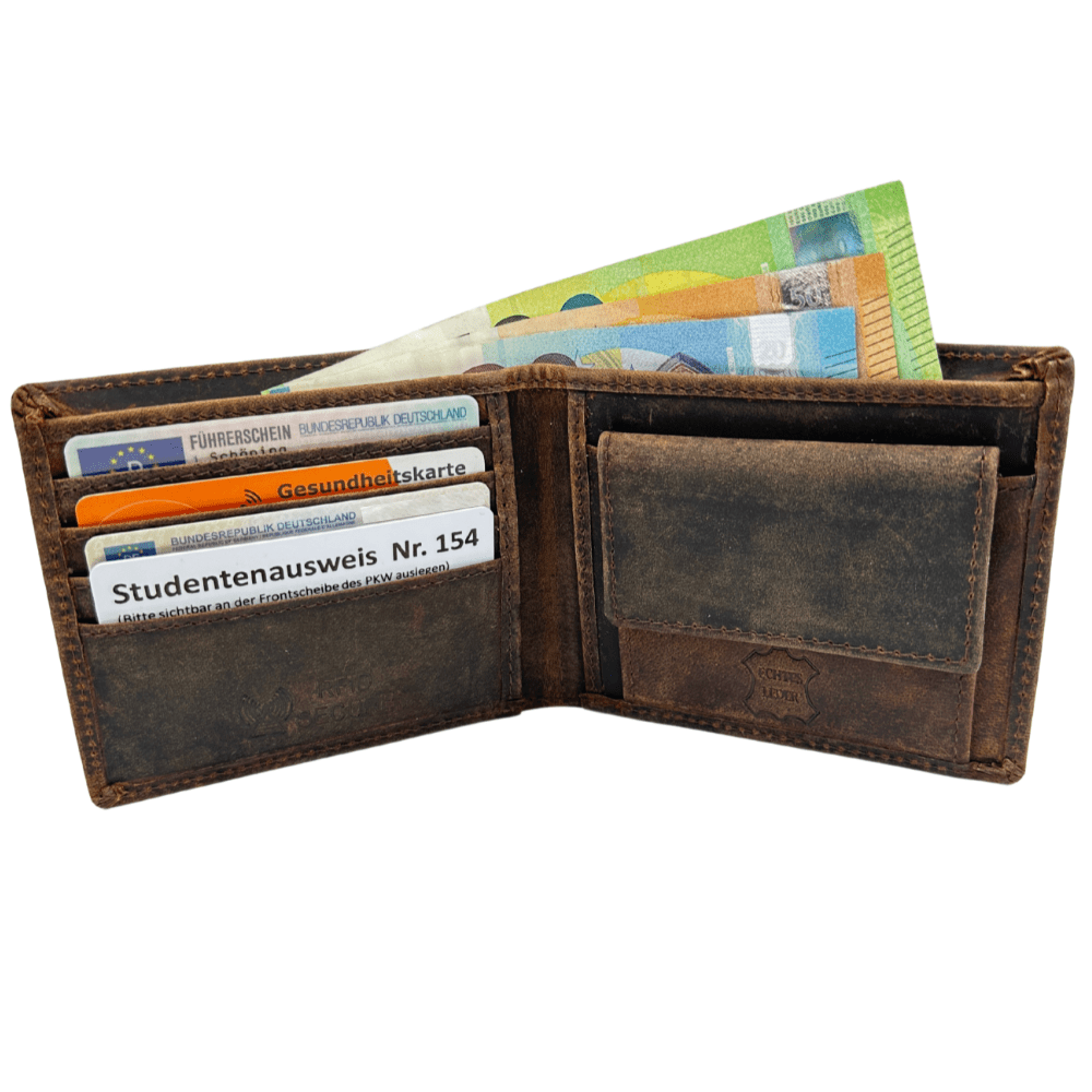 E-shop Geldbörse aus echtem Wildleder mit RFID Schutz, Portemonnaie 100% Echtleder mit Münzfach, querformat