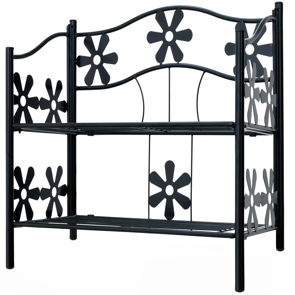 Image of Metal Flower Stand Black Shelves Balcony Outdoor Indoor Flower Pot Plant Stand Flower Ladder Flower Stand