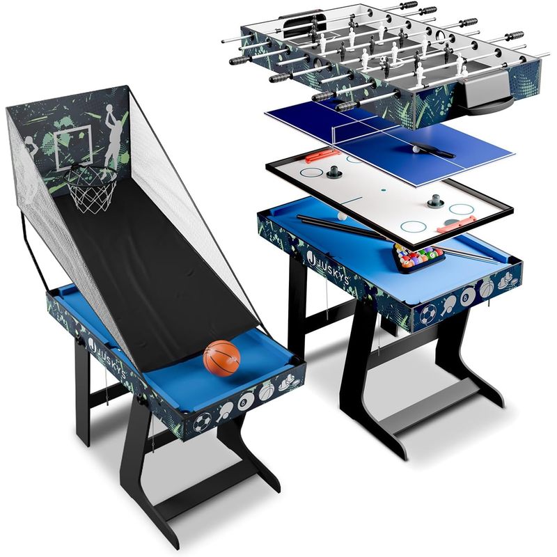 Game Table Children's Table Foldable With Table Tennis Table, Table Football, Billiard Table, Hockey & Basketball Multifunction Table