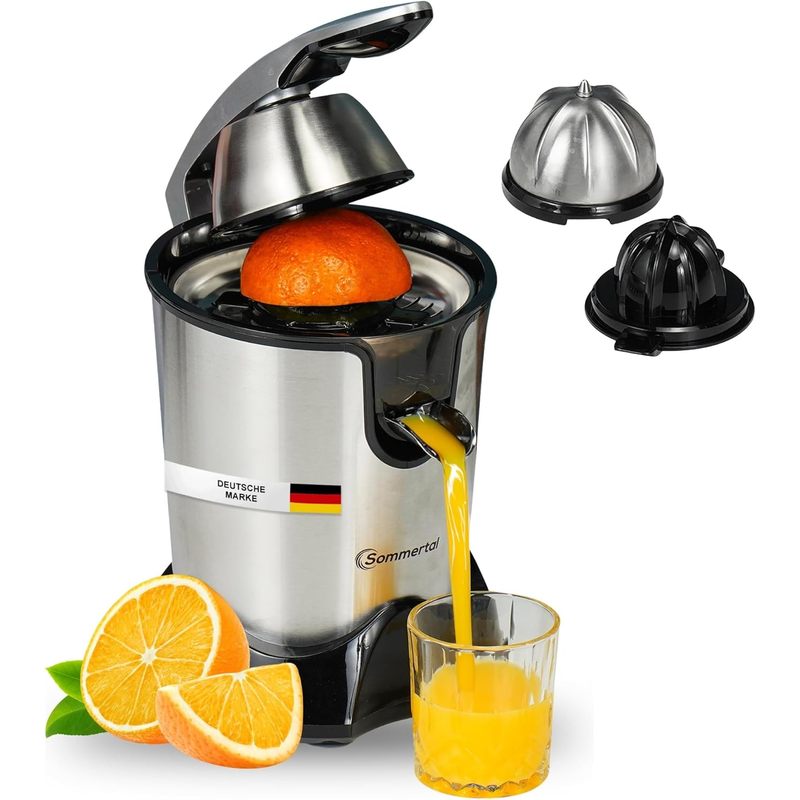 E-shop Saftpresse CP850 mit starkem 850W Motor, elektrische Orangenpresse inkl. 2 Presskegel, manuelle Handpresse, Zitruspresse Zitronenpresse aus