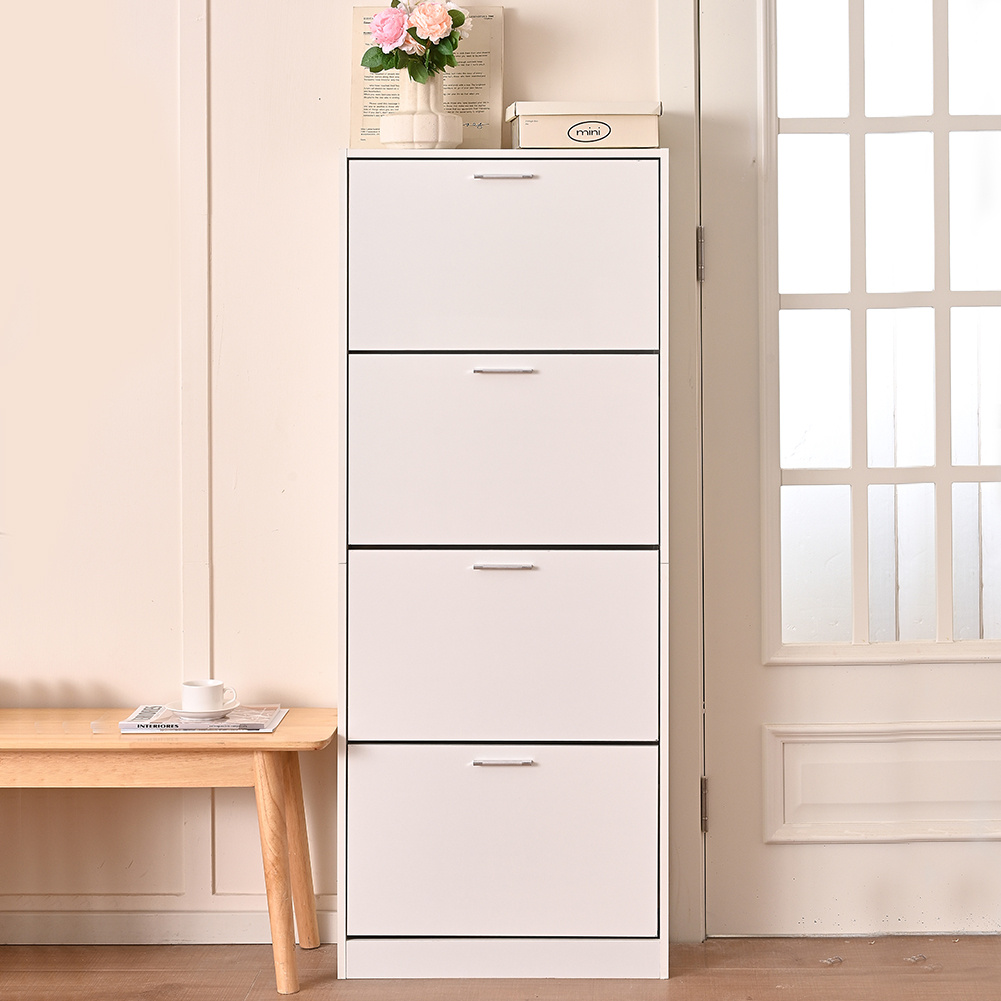 TEMU Bakaji Slim Space-saving Shoe Rack In Glossy White Lacquered Mdf Wood, Double Depth And Reversible Shoe Holder With 4 Or 5 Doors, Modern Minimal