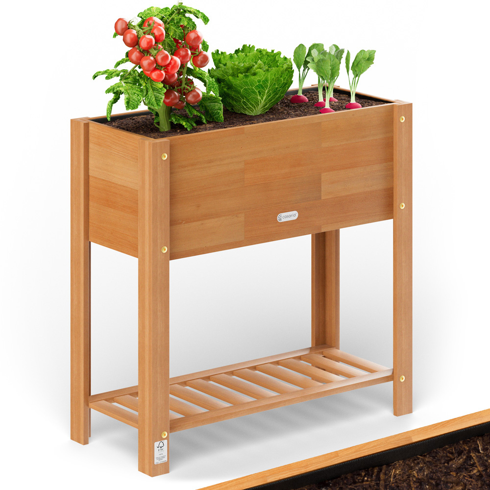 Casaria® Raised Garden Bed 100x40x84cm, Acacia, 2-tier, Weather-resistant, Solid Wood, Storage Floor, Film, Garden, Planter Box, Bed, Brown